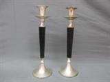 Pair Leather Wrapped Silver Plated Candle Holders 