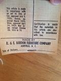 Tag on Mid Century Modern dining chair R.& E. Gordon Furniture Company
