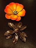 Enamel and copper, large flower pins