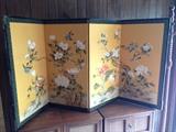 Lovely half screen, yellow gold background with floral trees and birds
