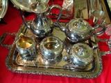 Large and lovely elaborate silver plate tea and coffee service