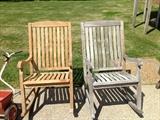 Teak rockers. One has been pressure washed, the other has not