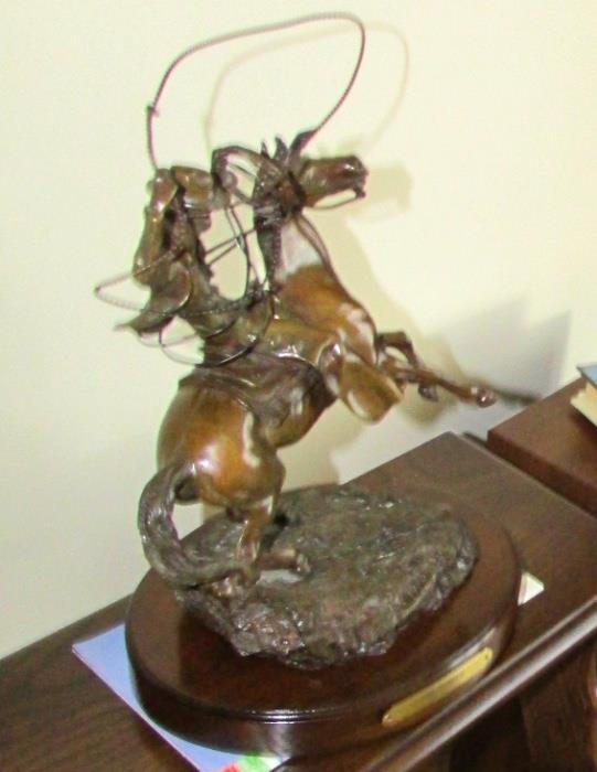 Bronze cowboy, approx 12" H