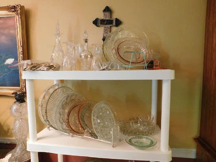 Pattern and pressed glass, pink depression glass