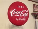 Large 36" button coca cola sign, 24" button sign not in this photo