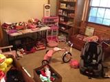 Lots of children's items,  Pink Tricycle, Car Seat