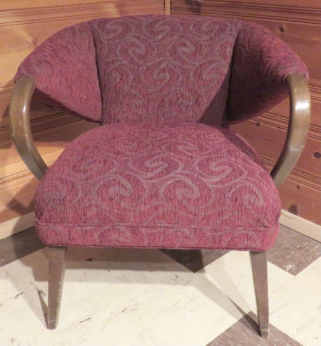 Rare Heywood Wakefield ladies club chair M568C, recently reupholstered in new burgundy chenille fabric. Chair has not been used since it was reupholstered.
