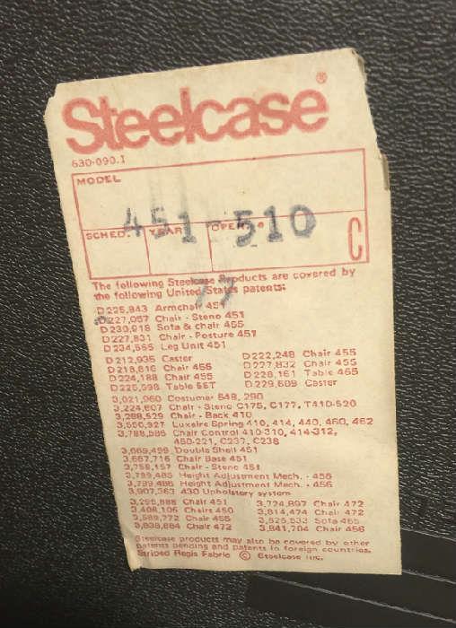 Label from bottom of Steelcase office chair