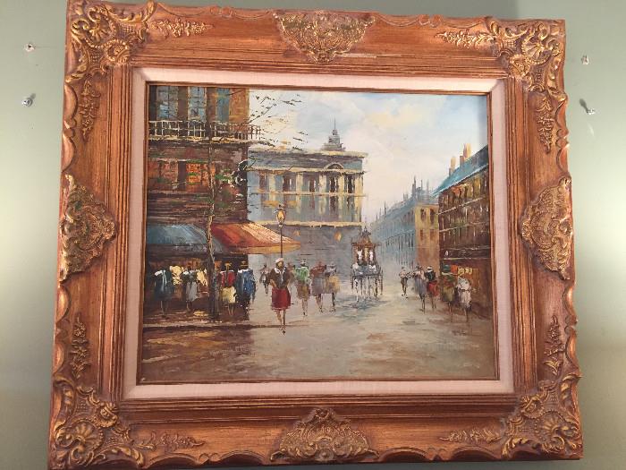 CITY SCENE OIL ON CANVAS SIGNED 