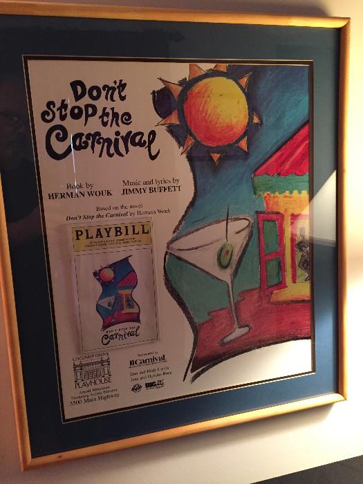 JIMMY BUFFETT'S DON'T STOP THE CARNIVAL FRAMED POSTER WITH PLAYBILL