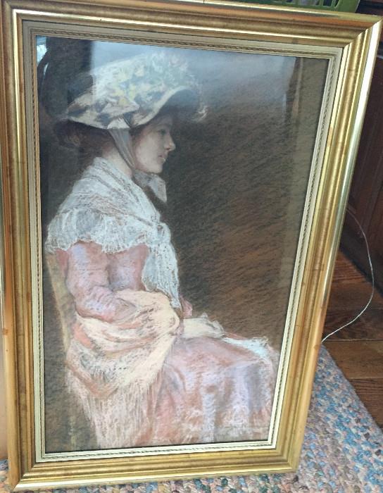PORTRAIT VICTORIAN PASTEL ARTIST SIGNED AND DATED