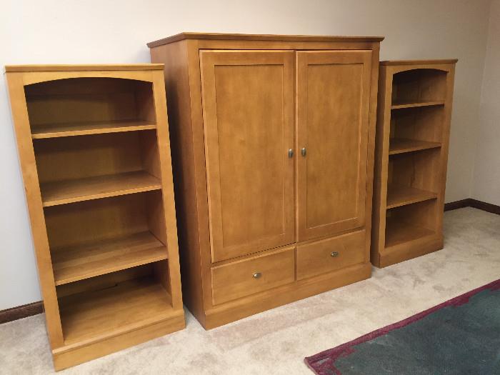ETHAN ALLEN 3 PC ENTERTAINMENT CABINET AND BOOKCASES