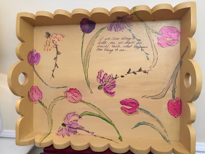 LARGE TRAY HANDPAINTED FLOWERS