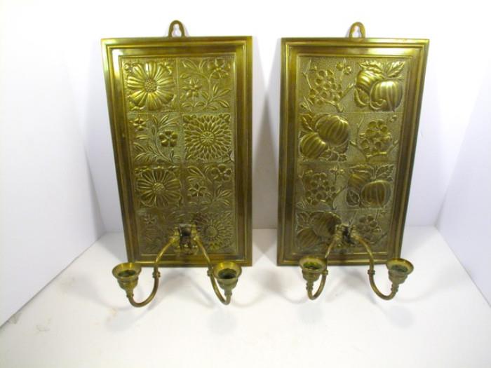 PAIR BRASS WALL CANDLE SCONCES