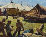 Lot# 042 Ernest Nathaniel Townsend (1893-1945)		

Ernest Nathaniel Townsend (1893-1945 New York), Circus in (Town) Maine, Men Setting up Circus Tents, est:$3000/4000
