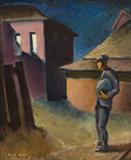 Lot# 044 David Phillip Levine (1910-2005)		

David Phillip Levine (1910-2005 Newport Beach, CA), The Stranger, A Man Walking Through a Modernist Town, est:$3000/5000