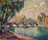Lot# 070 Reva Jackman (1892-1966)		

Reva Jackman (1892-1966 Skokie, IL), Pont Royal, Paris, Canal Scene with Tugboat, est:$1000/1500