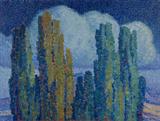 Lot# 077 Birger Sandzen (1871-1954)		

Birger Sandzen (1871-1954 Lindsborg, KS), Night Poplars in Moonlight, est:$50,000/70,000