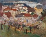 Lot# 118 Oscar Van Young (1906-1991)		

Oscar Van Young (1906-1991 Los Angeles, CA), Spring Landscape, Rooftops in an Alpine Landscape, est:$1000/1500