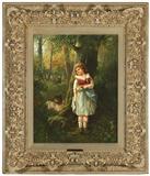 Lot# 1026 Fritz Von Uhde (1848-1911 German) 









Little Girl Holding Flowers with a Dog in a Forest Interior. 14'' H x 12'' W. est:$1500/2000