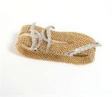 Lot# 1100 A gold mesh buckle bracelet with diamond closure 









Tested 14K, with diamond closure, set with 47 single-cut diamonds weighing approximately 0.90 cts, graded H-I color, SI clarity, 9'' total length, adjustable. 73 gms. est:$2500/3500