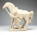 Lot# 1151 A Chinese carved stone figural group 









Unmarked, depicting a man leading a horse, mounted on a shaped base. 16'' H x 18.5'' W x 6'' D. est:$700/900