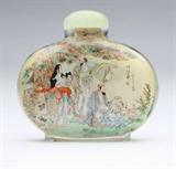 Lot# 1150 A Chinese reverse-painted glass snuff bottle 









Of flattened oblong form, painted on both sides with polychrome scenes of figures in landscapes. 4'' H x 4.5'' W x 1.25'' D. est:$500/700