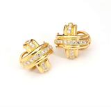 Lot# 1161 A pair of diamond and 18K yellow gold "X" earrings, Tiffany & Co 









Signed Tiffany & Co, set with 30 full-cut diamonds totaling approximately 0.55 ct, graded G-H color and VS clarity, 11.3 gms. est:$1500/2500