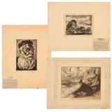 Lot# 1183 A Group of Three Unframed American Prints 









Eugene Higgins, ''Pioneers Resting'', signed in pencil lower right: Eugene Higgins, etching on paper, image size: 6'' x 7.75'', AAA, pub.; Irwin D, Hoffman, ''Man of God'', signed in pencil lower right: Irwin D. Hoffman, titled in pencil lower left, etching on paper, 8.75'' x 5.75'', AAA, pub.; Gordon Grant, fishermen pulling in nets, signed in pencil lower right: Gordon Grant, lithograph on paper laid to board, image size: 9'' x 11.5''. est:$500/700