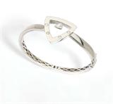 Lot# 1058 A diamond and 18K white gold bangle 









Set with 1 triangular and 4 full-cut diamonds totaling approximately 0.40 ct, graded H-I-J color and SI clarity, 6.5'' 32.6 gms. est:$1000/1500