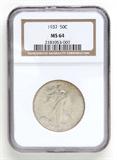 Lot# 1010 1937 Walking Liberty Half Dollar Silver Coin, MS 64
NGC# 2181053-007, NGC Graded Population 2815, NGC Census 884/1451, NGC PRICE GUIDE: $91.25