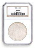 Lot# 1027 1881 S Morgan $1 Dollar Silver Coin, MS 66
NGC# 2118383-005, NGC Graded Population 200768, NGC Census 15666/4151, NGC PRICE GUIDE: $444.00
