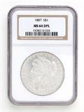Lot# 1040 1887 Morgan $1 Dollar Silver Coin, MS 64 DPL
NGC# 1538210-033, NGC Graded Population 901, NGC Census 446/140, NGC PRICE GUIDE: $400.00
