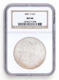 Lot# 1045 1881 S Morgan $1 Dollar Silver Coin, MS 66
NGC# 1878377-008, NGC Graded Population 200768, NGC Census 15666/4151, NGC PRICE GUIDE: $444.00