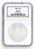 Lot# 1047 1880 S Morgan $1 Dollar Silver Coin, MS 66
NGC# 1827039-003, NGC Graded Population 117781, NGC Census 11198/3635, NGC PRICE GUIDE: $444.00