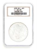 Lot# 1053 1878 8TF Morgan $1 Dollar Silver Coin, MS 65
NGC# 682589-010, NGC Graded Population 8917, NGC Census 408/27, NGC PRICE GUIDE: $1,720.00