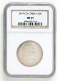 Lot# 1055 1893 Worlds Columbian Exposition Chicago, Silver Half Dollar 1893, MS 65
NGC# 1786865-016, NGC Census only one graded, NGC PRICE GUIDE: $425.00