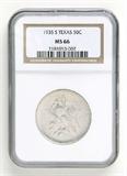Lot# 1060 1935 S The Texas Independence Centennial, (1836-1936), Silver Half Dollar, MS 66
NGC# 2181053-002, NGC Graded Population 1254, NGC Census 426/82, NGC PRICE GUIDE: $406.00