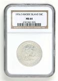 Lot# 1062 1936 D Rhode island (1636-1936), Hope, Silver Half Dollar, MS 64
NGC# 2181061-015, NGC Graded Population 1684, NGC Census 549/1029, NGC PRICE GUIDE: $125.00