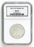 Lot# 1061 1936 S San Francisco-Oakland Bay Bridge, Silver Half Dollar, MS 65
NGC# 1921478-011, NGC Graded Population 3330, NGC Census 1335/661, NGC PRICE GUIDE: $325.00