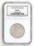 Lot# 1066 1936 Moses Cleveland, Cleveland Centennial (1826-1936), Great Lakes Exposition, Silver Half Dollar, MS 65
NGC# 1802887-008, NGC Graded Population 4515, NGC Census 1948/572, NGC PRICE GUIDE: $175.00
