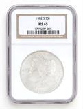Lot# 1092 1882 S Morgan $1 Dollar Silver Coin, MS 65
NGC# 1790289-025, NGC Graded Population 65307, NGC Census 17484/8017, NGC PRICE GUIDE: $194.00