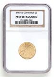 Lot# 1090 1987 W Bicentennial Constitution $5 Gold Coin, PF 69 Ultra Cameo
NGC# 2514922-002, NGC PRICE GUIDE: $474.00