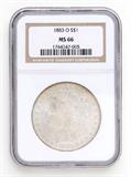 Lot# 1100 1883 O Morgan $1 Dollar Silver Coin, MS 66
NGC# 1744347-005, NGC Graded Population 102149, NGC Census 971/30, NGC PRICE GUIDE: $444.00