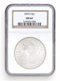 Lot# 1098 1879 S Morgan $1 Dollar Silver Coin, MS 64
NGC# 2181053-008, NGC Graded Population 80632, NGC Census 34346/29969, NGC PRICE GUIDE: $90.00
