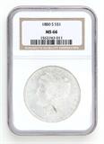 Lot# 1101 1880 S Morgan $1 Dollar Silver Coin, MS 66
NGC# 1553743-011, NGC Graded Population 117781, NGC Census 11198/3635, NGC PRICE GUIDE: $444.00