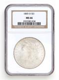 Lot# 1114 1885 O Morgan $1 Dollar Silver Coin, MS 66
NGC# 1902980-038, NGC Graded Population 165704, NGC Census 4155/528, NGC PRICE GUIDE: $444.00