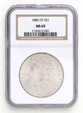 Lot# 1119 1882 CC Morgan $1 Dollar Silver Coin, MS 65
NGC# 1732873-007, NGC Graded Population 25521, NGC Census 4470/1032, NGC PRICE GUIDE: $531.00