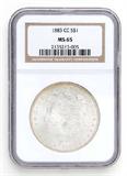 Lot# 1123 1883 CC Morgan $1 Dollar Silver Coin, MS 65
NGC# 2135213-005, NGC Graded Population 33588, NGC Census 7193/1703, NGC PRICE GUIDE: $475.00