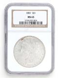 Lot# 1122 1881 Morgan $1 Dollar Silver Coin, MS 65
NGC# 1716793-003, NGC Graded Population 8300, NGC Census 624/55, NGC PRICE GUIDE: $700.00